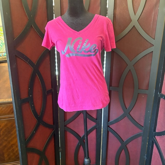 Nike Women's Bright Pink V-Neck Tee - Picture 1 of 4